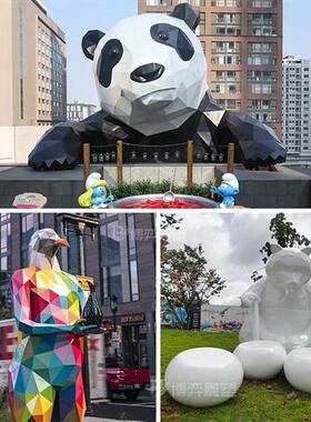 不锈钢卡通动物雕塑定制大型镂空发光切面网红熊鹿兔子长颈鹿摆件