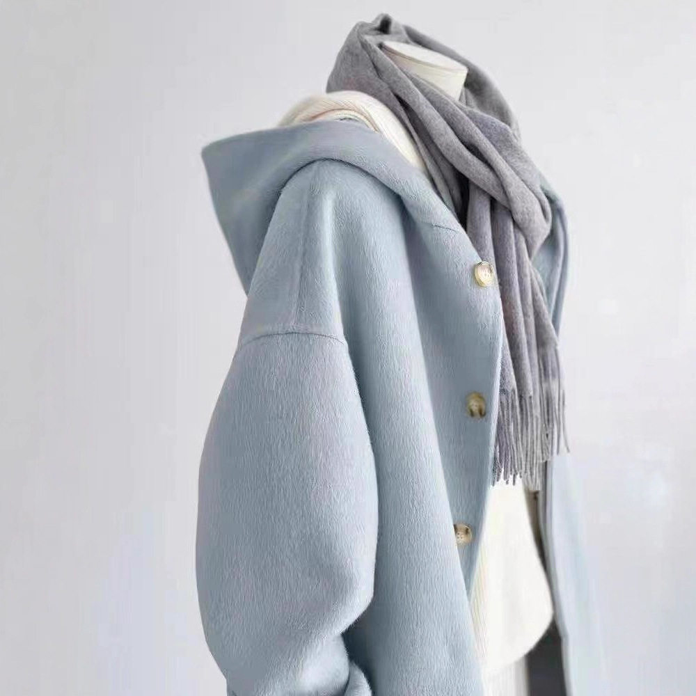 胖mm特大码300斤毛呢外套女秋冬季时尚感小个子奶油蓝色连帽大衣,淘宝优惠券,粉丝福利购,淘宝优惠卷