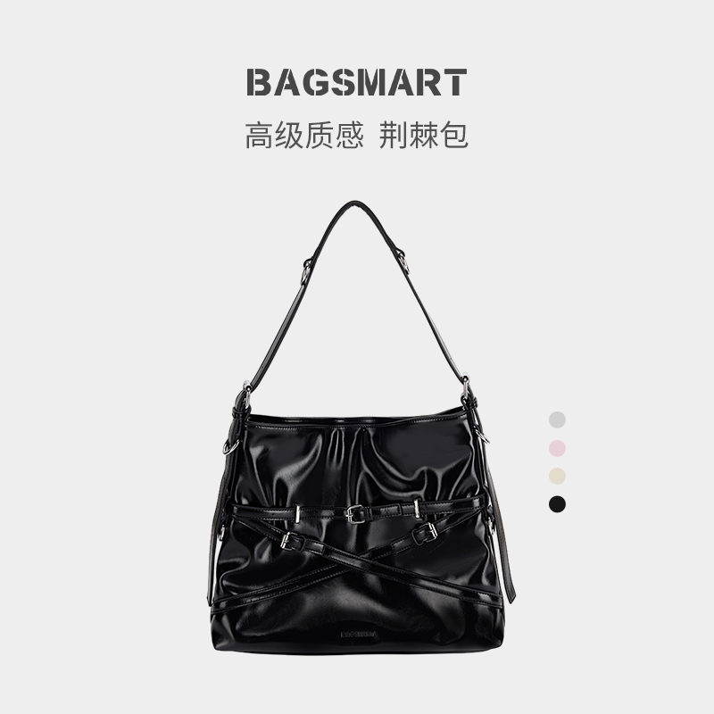 bagsmart斜挎包托特包大容量女包黑色大包包通勤荆棘包单肩包夏季-图3