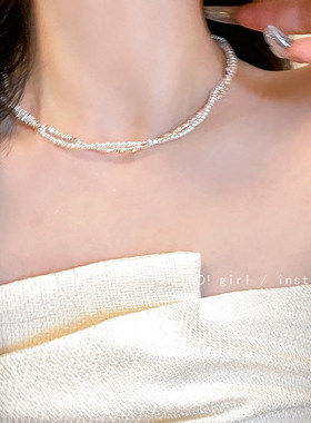 碎银子珍珠缠绕麻花项链女款轻奢