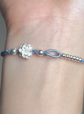 新中式蓝色转运珠莲花手链女轻奢
