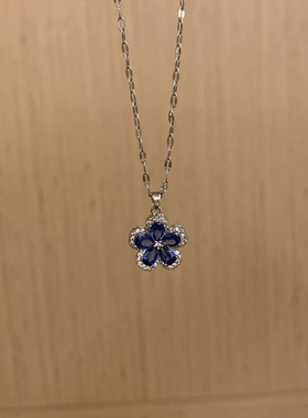 【冰蓝鎏花】清冷风蓝色花朵项链