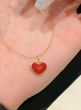红色爱心项链配饰女款锁骨链吊坠