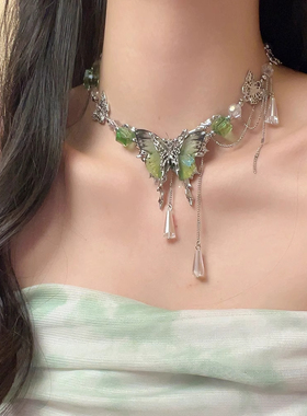 绿色冰晶蝴蝶项链女2025新款清冷