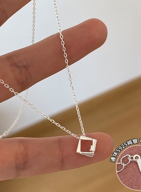 S925纯银方块几何项链日常百搭简