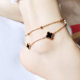 Personalized Korean style double-layered four-leaf flower anklet for female Internet celebrities, sexy rose gold titanium steel niche design anklet