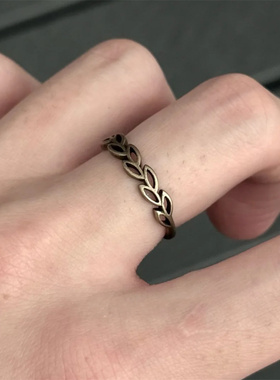 复古冷淡风古铜色树叶素圈戒指