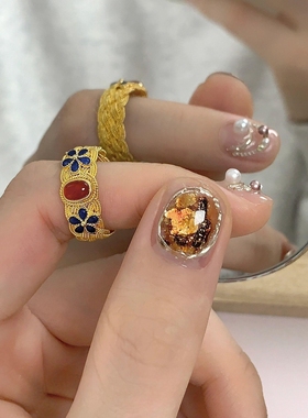 复古风珐琅花丝戒指女新中式古法