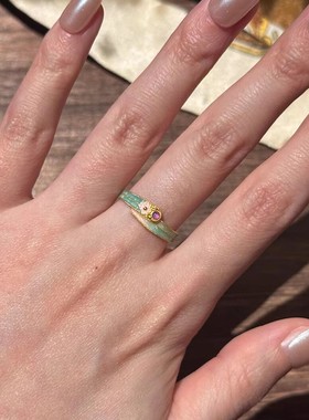 新中式复古珐琅彩滴釉镶钻印花戒