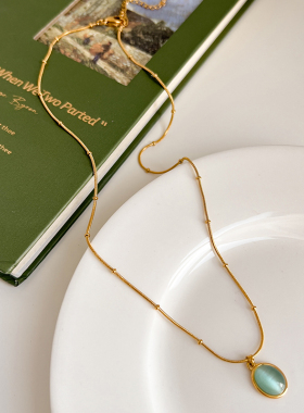 湖绿色猫眼石吊坠项链小众轻奢