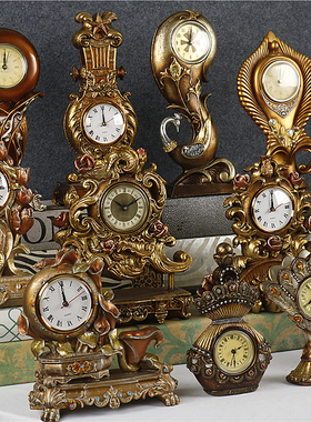 欧式复古做旧树脂浮雕钟表座钟