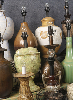 美式复古做旧陶瓷树脂台灯灯座