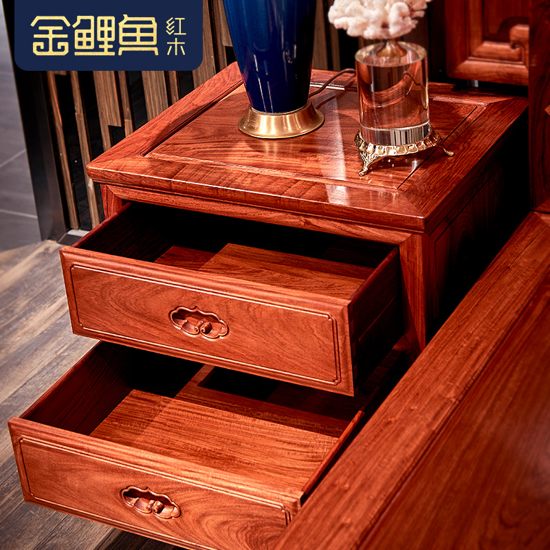 金鲤鱼 红木缅甸花梨大床新中式古典大果紫檀云悟双人床实木大床 - 图2