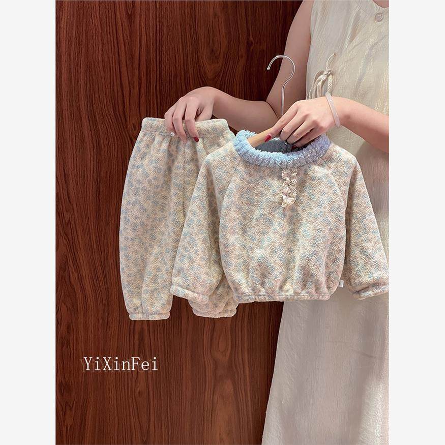 儿童加绒加厚家居服套装秋冬2025新款女童可爱碎花保暖男宝宝睡衣,淘宝优惠券,粉丝福利购,淘宝优惠卷