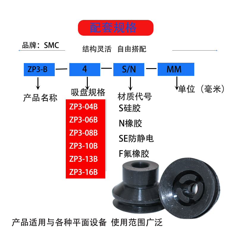 SMC机械手真空吸盘工业气动配件双层强力硅橡胶迷你ZP3-04/06/15B-图2