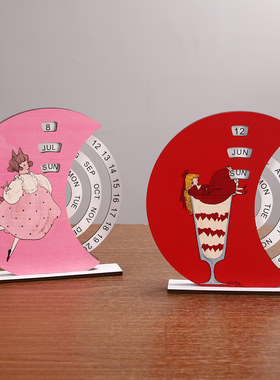 创意新款木质手动旋转日历摆件