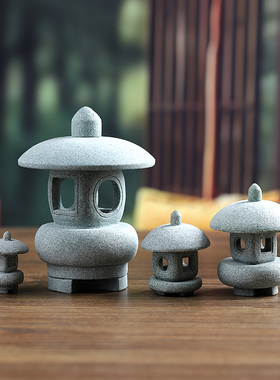 仿古青砂石灯摆件禅意石雕