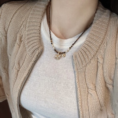 美拉德虎眼石串珠满钻小马项链贵