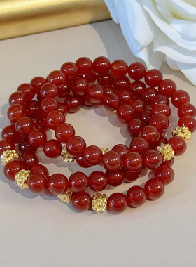 杨杨babytime 8mm红玛瑙手串！新中式金色莲花转运珠手链显白精致