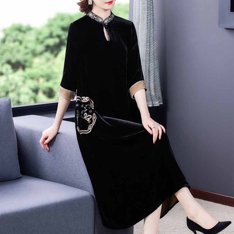 改良旗袍金丝绒女初秋2020连衣裙 津仁妤连衣裙