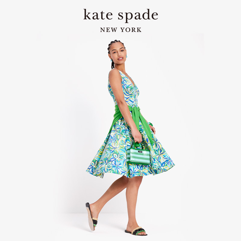 kate spade ks海葵印花V领连衣裙多巴胺度假日常时尚女士夏-图0