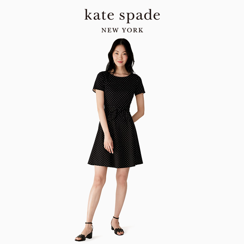 kate spade ks波点系带连衣裙时尚日常优雅修身收腰简约通勤女夏-图0