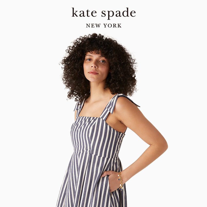 【2024新款】kate spade ks女士条纹紧身吊带连衣裙松弛感显瘦-图1