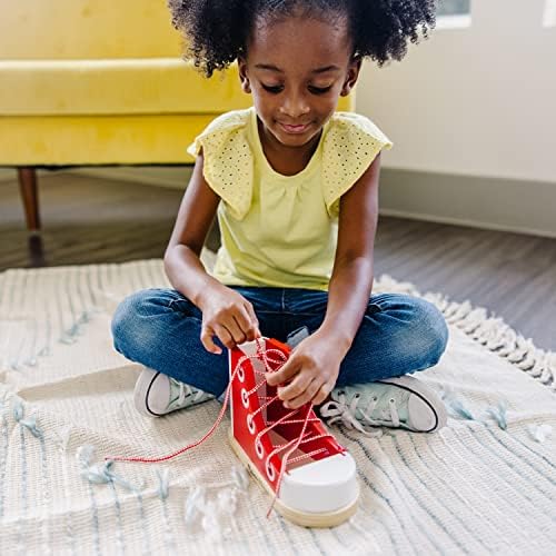 Melissa & Doug Deluxe Wood Lacing Sneaker - Learn to Tie a S - 图1