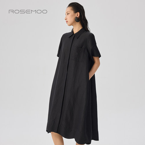 容子木ROSEMOO26夏商场同款丝光含亚麻弧形下摆连衣裙RWM2LL103A - 图2