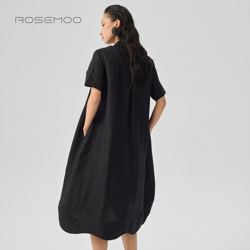 容子木ROSEMOO26夏商场同款丝光含亚麻弧形下摆连衣裙RWM2LL103A - 图3