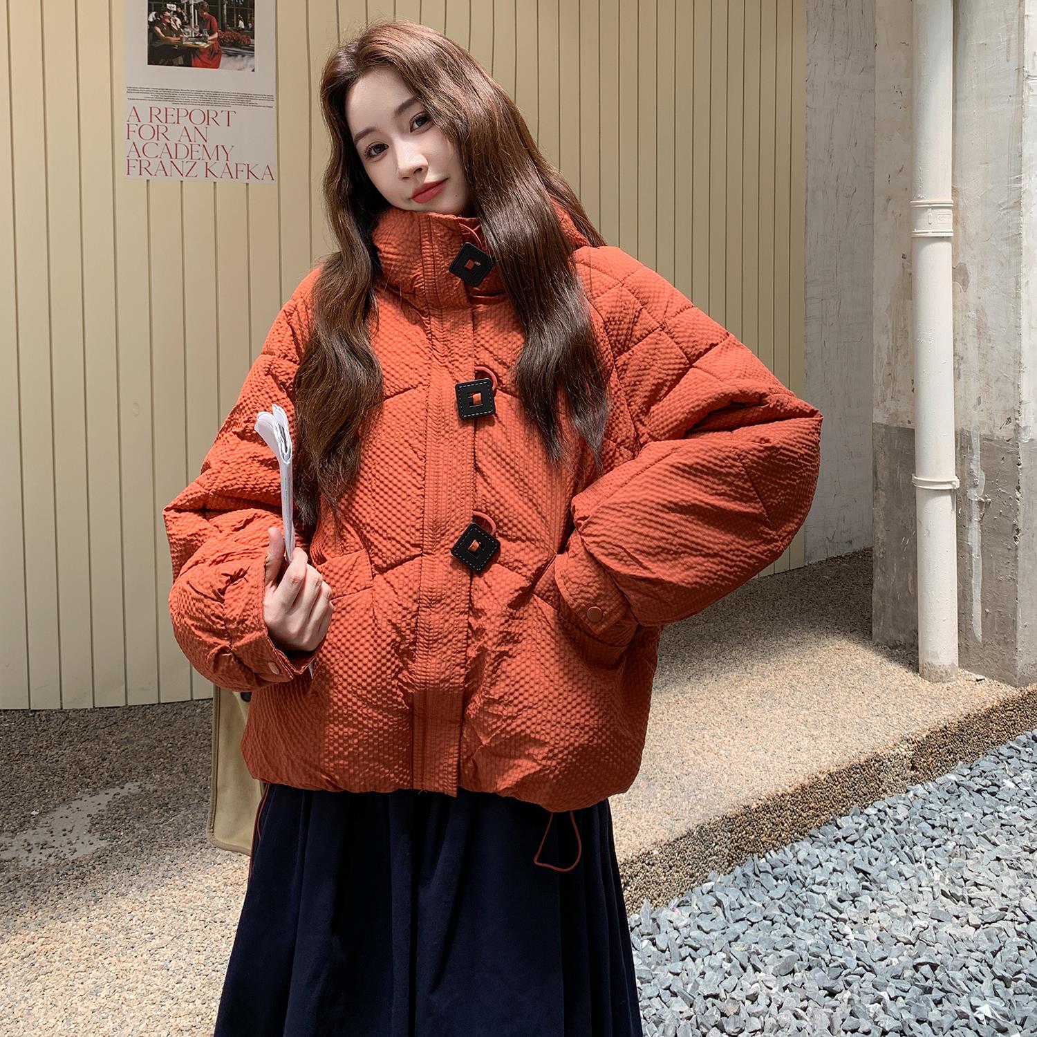 实拍花栗鼠小姐同款冰岛方糖方扣三防棉服连帽短款羽绒服女冬棉衣 - 图1