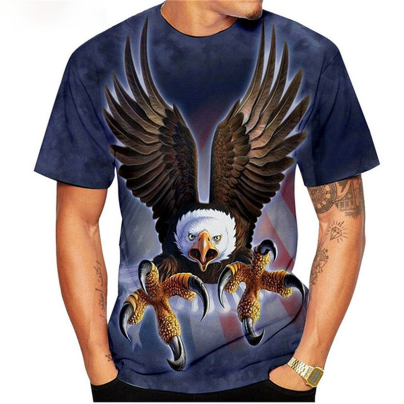 Printed Crew Neck Everyday Eagle 3D Digital 男装印花圆领老鹰 - 图3