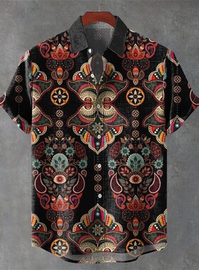 3D印花翻领短袖衬衫 3D Printed Men's Lapel Short Sleeve Shirt