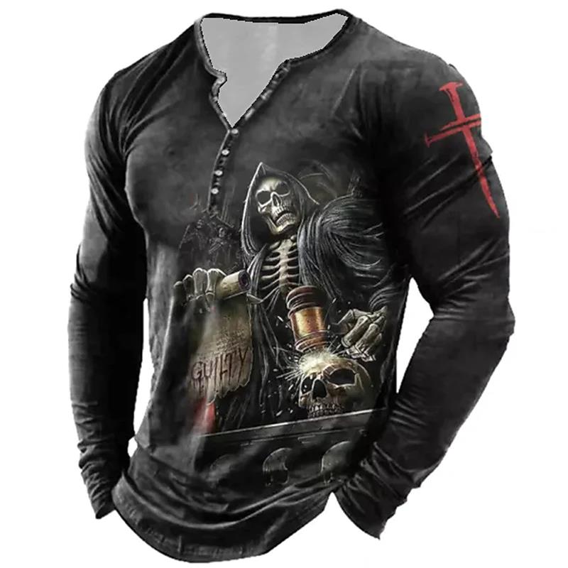 3D skeleton half cardigan long sleeve top 3D骷髅半开衫上衣男-图0