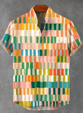 3d印花翻领艺术衬衫短袖男3D printed men's lapel art shirt top