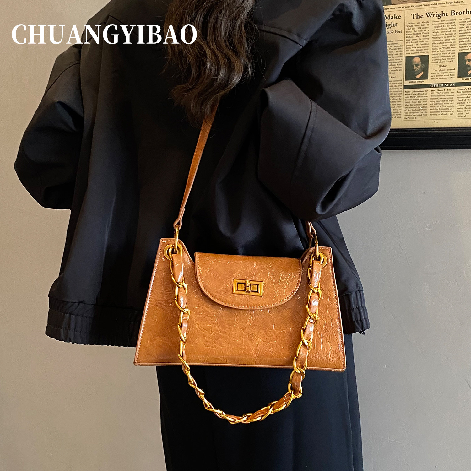 咖色超火精致链条腋下包包女式2025新款轻奢小众高级感通勤斜挎包,淘宝优惠券,粉丝福利购,淘宝优惠卷