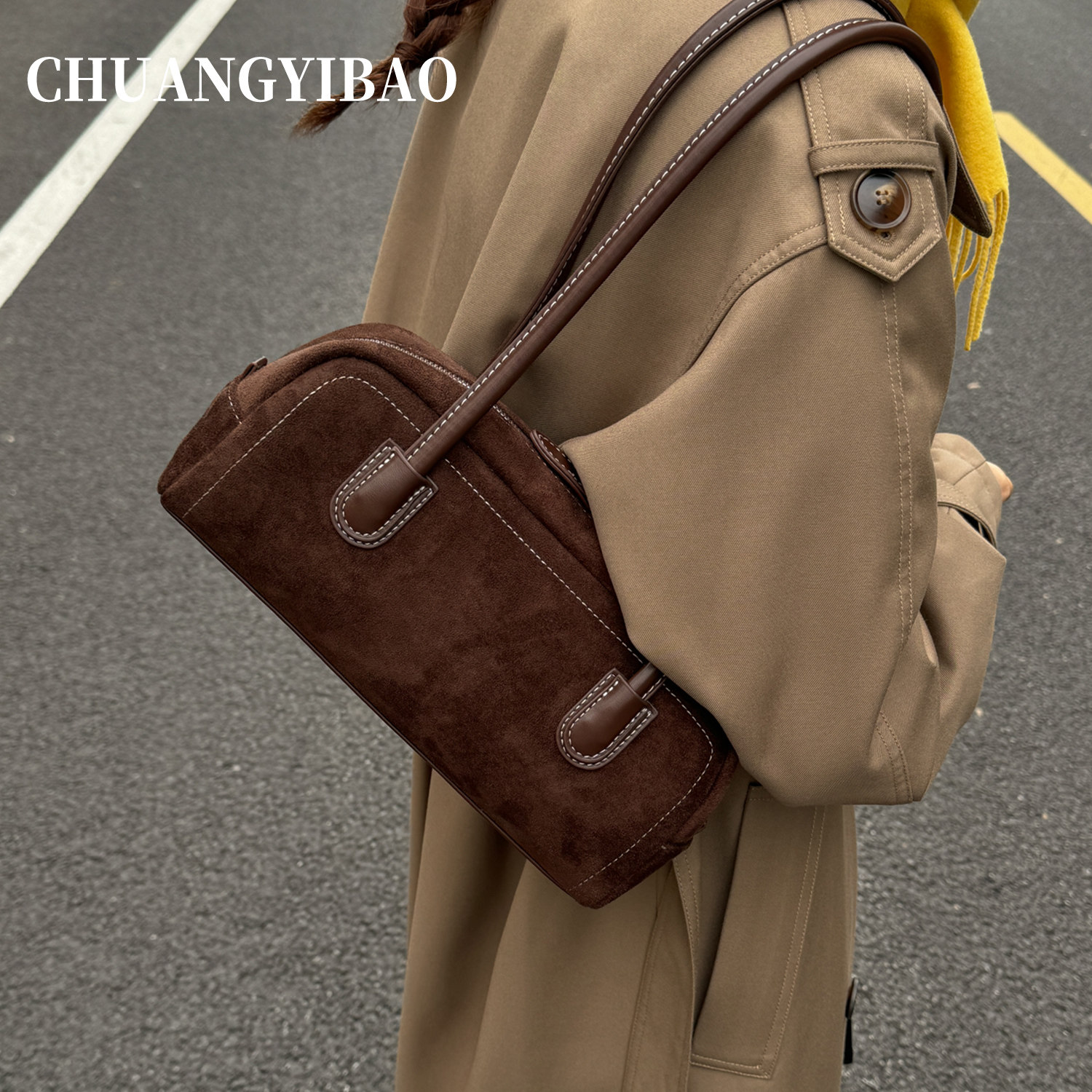 咖色保龄球腋下包包女2025新款秋冬高级感小众通勤百搭单肩手提包,淘宝优惠券,粉丝福利购,淘宝优惠卷