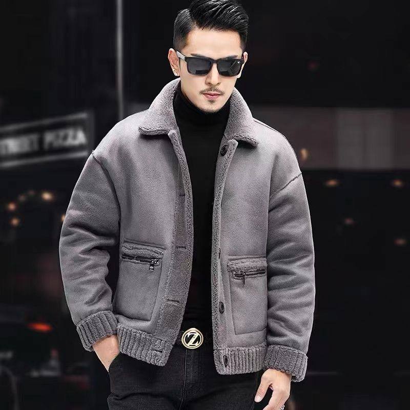 新款双面穿羊羔绒翻领外套男颗粒羊剪绒夹克皮毛一体短款海宁皮草,淘宝优惠券,粉丝福利购,淘宝优惠卷