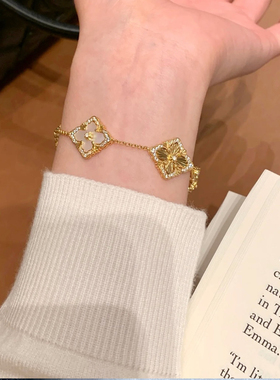 布吉拉提opera歌剧院车花四叶草五花手链女银18K金意大利复古轻奢