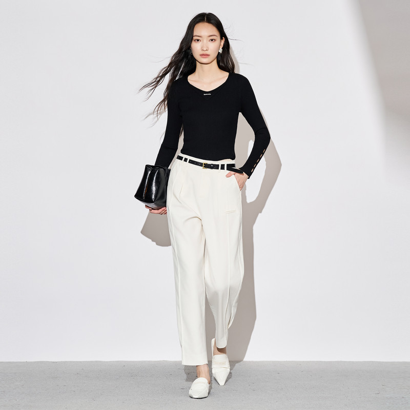 XG雪歌XK311867A890黑色镂空毛针织衫时尚秋季新款修身长袖毛衫女,淘宝优惠券,粉丝福利购,淘宝优惠卷