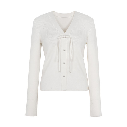 XG雪歌XK411865A891盘扣毛针织衫时尚冬季新款米白色绵羊毛毛衫女 - 图3