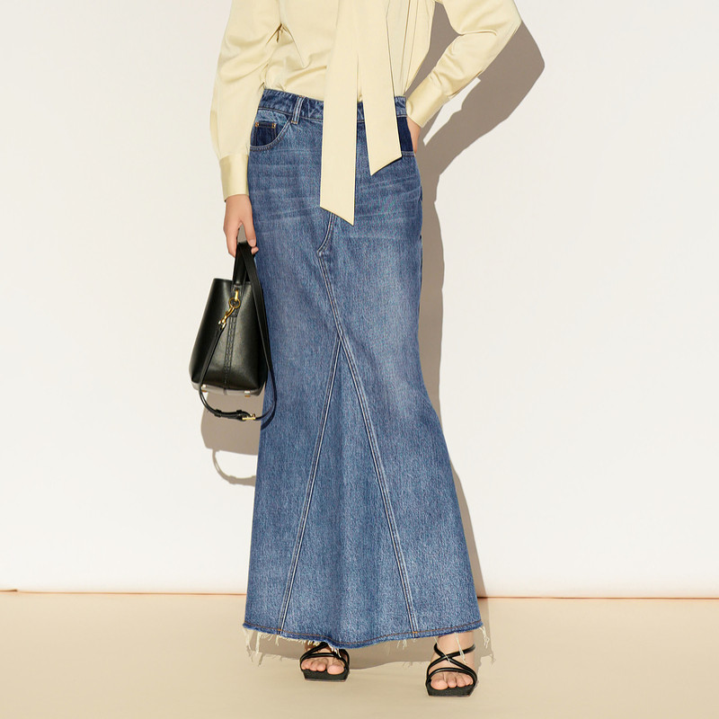 XG/雪歌XL103020A219棉感牛仔裙鱼尾半身裙莱赛尔包臀修身长裙女,淘宝优惠券,粉丝福利购,淘宝优惠卷