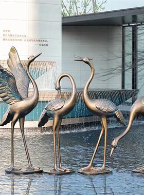户外仿铜仙鹤售楼处玻璃钢雕塑公园林假山水池装饰酒店落地大摆件