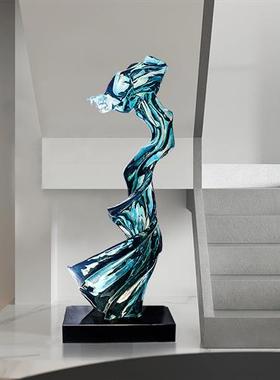 现代抽象透明树脂雕塑玄关大型落地摆件酒店样板间样品屋展示中心
