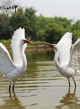 仿真白鹭雕塑玻璃钢大型仙鹤摆件庭院子假山水池塘户外花园林景观