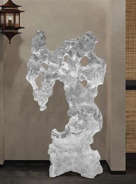 现代酒店大堂抽象太湖石摆件透明树脂落地雕塑售楼处软装饰艺术品