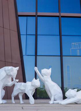 户外落地抽象几何猫玻璃钢雕塑园林景观草坪商场美陈装饰动物摆件