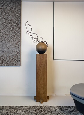 玄关茶室底座实木柱子侘寂风