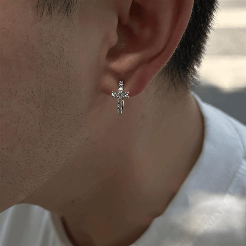 合金耳饰无耳洞轻奢百搭耳饰螺旋耳夹十字架小众冷淡风情侣耳环 - 图0