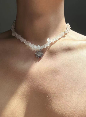 钛钢碎冰项链 不规则碎石太阳花项链小众设计男女百搭锁骨链ins